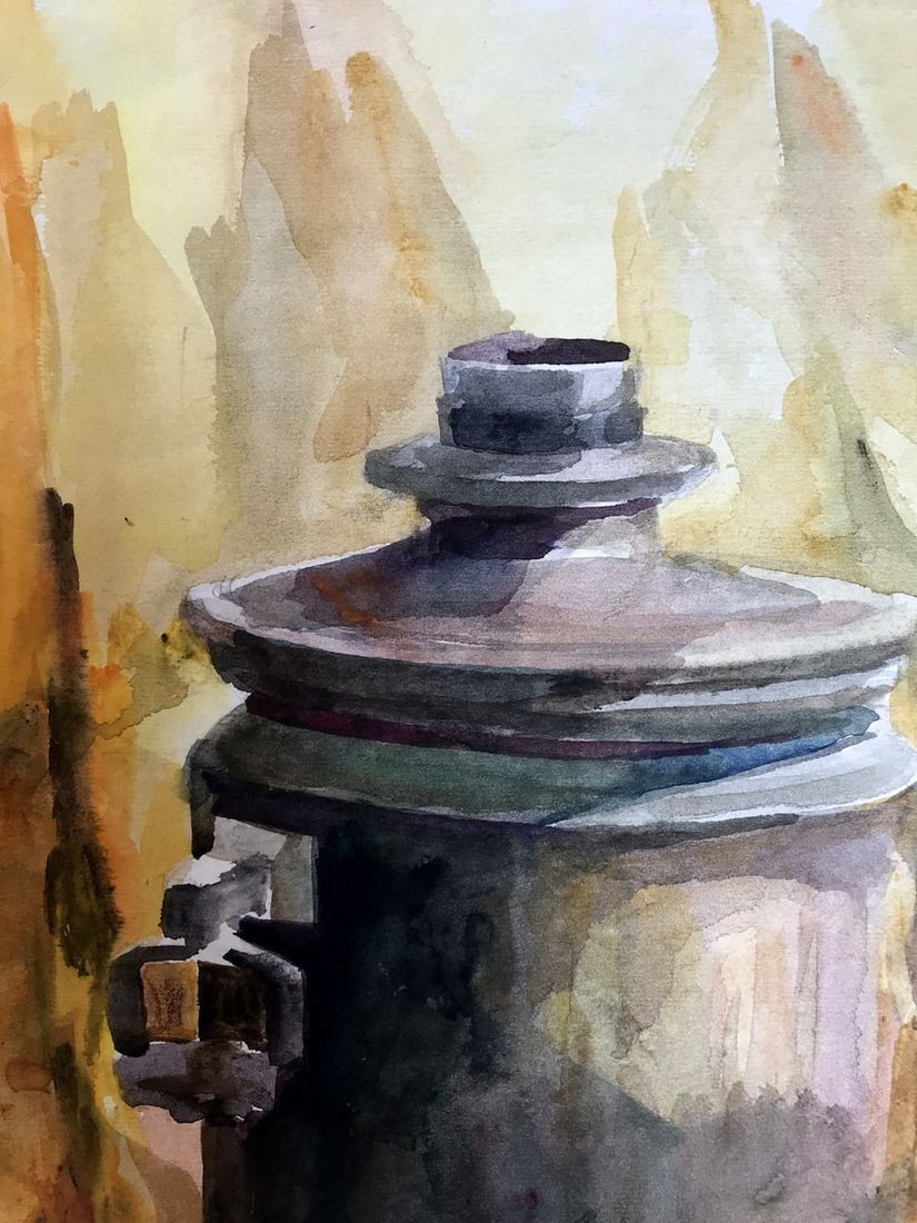 Watercolor painting Kettle on the table Unknown artist - 4