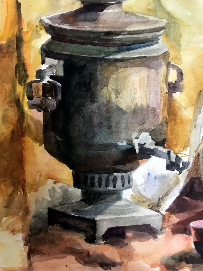 Watercolor painting Kettle on the table Unknown artist - 6