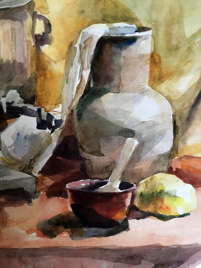 Watercolor painting Kettle on the table Unknown artist - 7