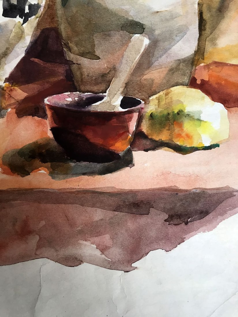 Watercolor painting Kettle on the table Unknown artist - 9