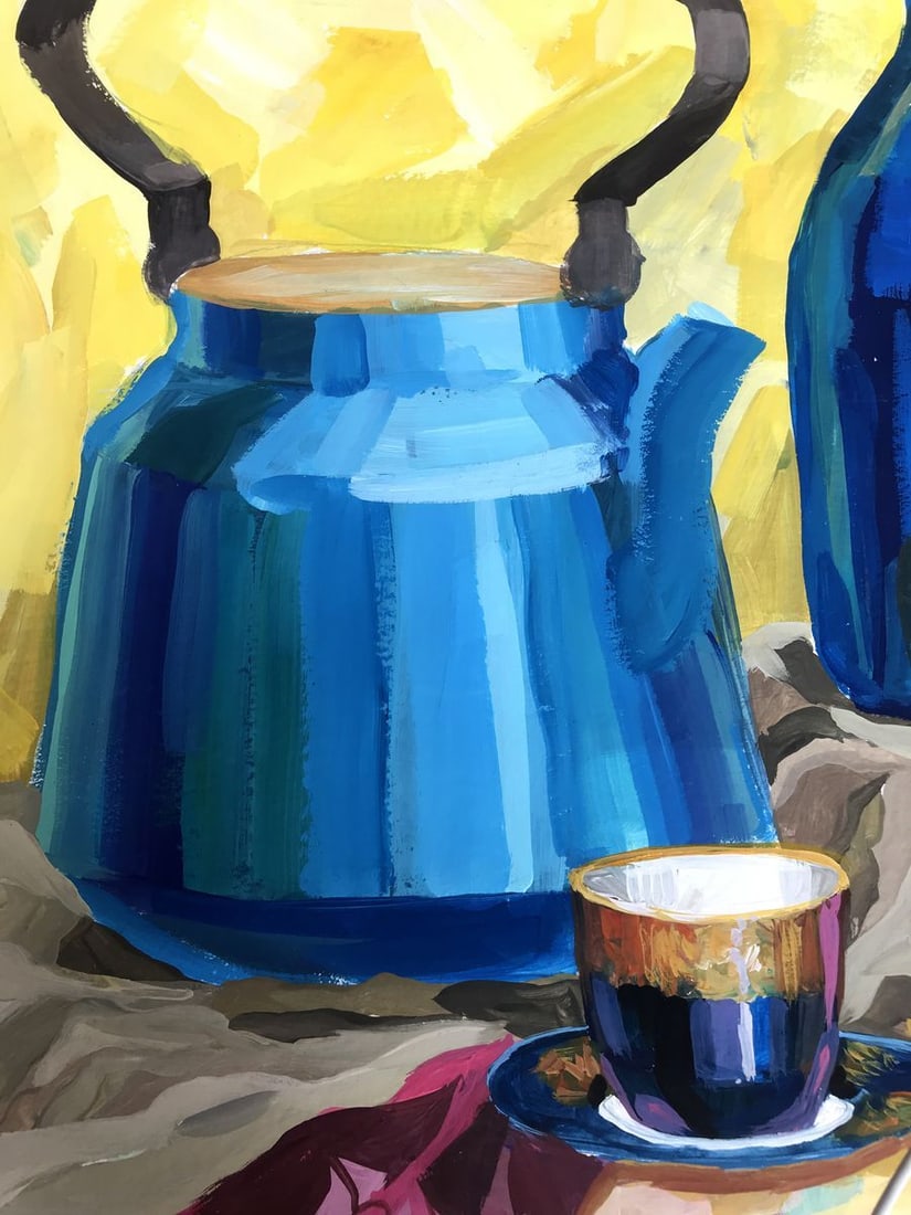 Gouache painting Kettle on the table Unknown artist - 6