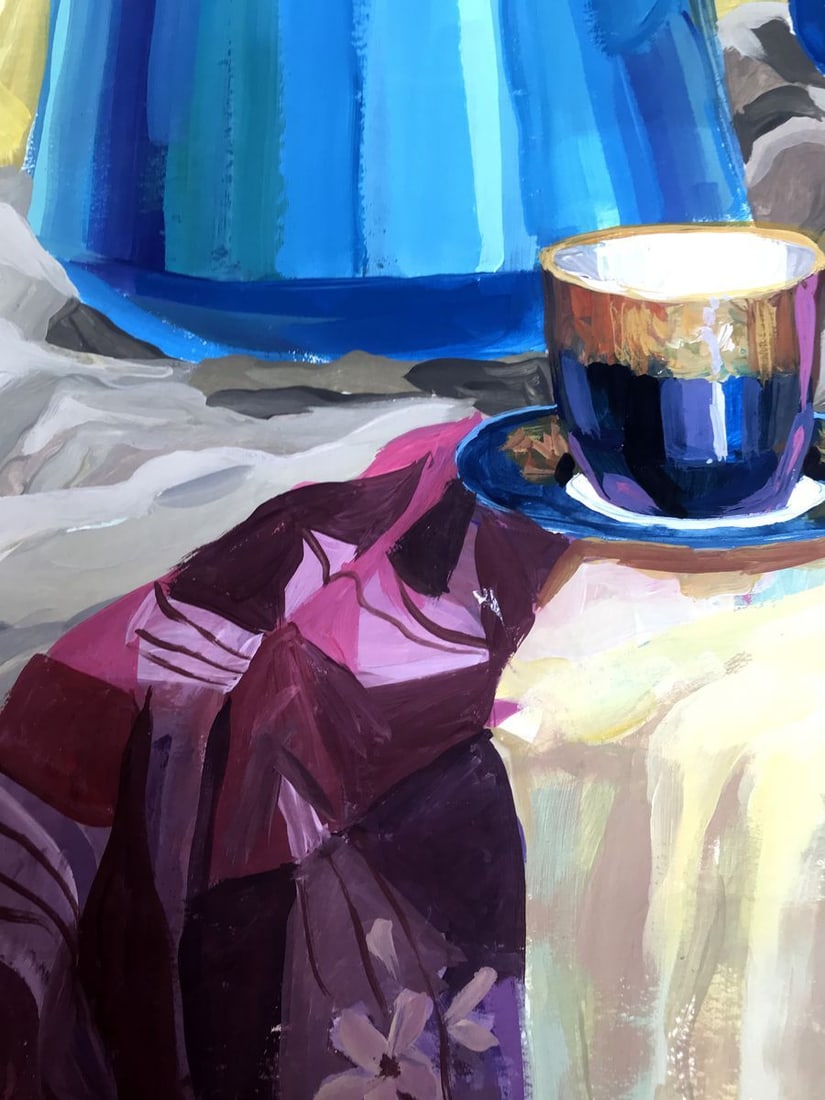 Gouache painting Kettle on the table Unknown artist - 8