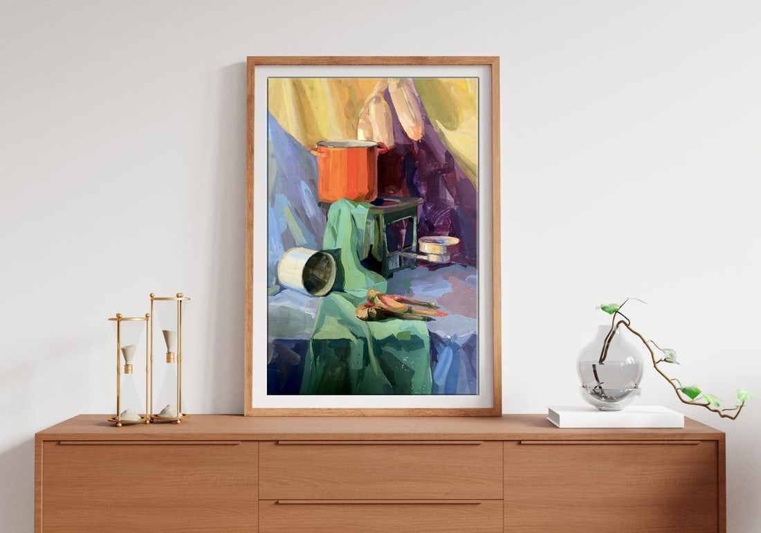 Gouache painting Rural Still Life Unknown artist - 3