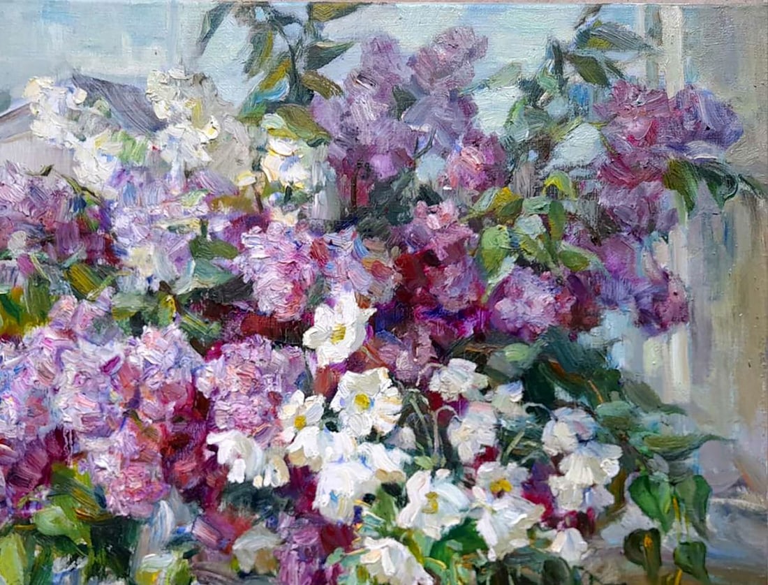 Oil painting purple bouquet Kovalenko Ivan Mikhailovich - 3