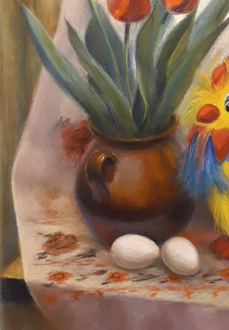Pastel painting Still Life with Rooster and Tulips Serdyuk Boris Petrovich - 4