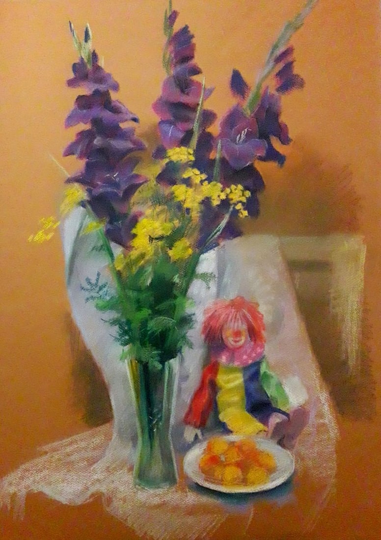 Pastel painting Still life with a clown Serdyuk Boris Petrovich: Title: Pastel painting Still life with a clown Serdyuk Boris Petrovich Description: SERB 622 *** ABOUT THIS PAINTING *** * TITLE: "Still life with a clown" * ARTISTS: Serdyuk Boris Petrovich * SIZE: 7
