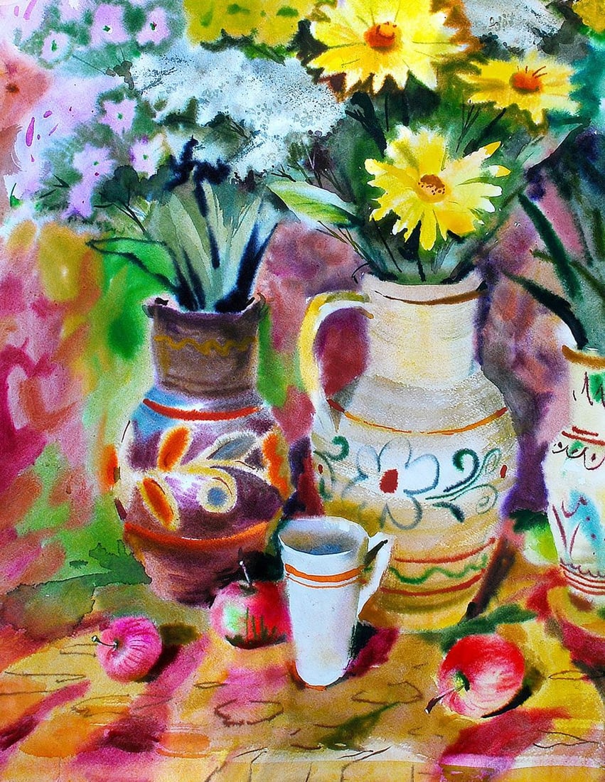 Watercolor painting Flowers on the table Egor Ktpatunov - 2