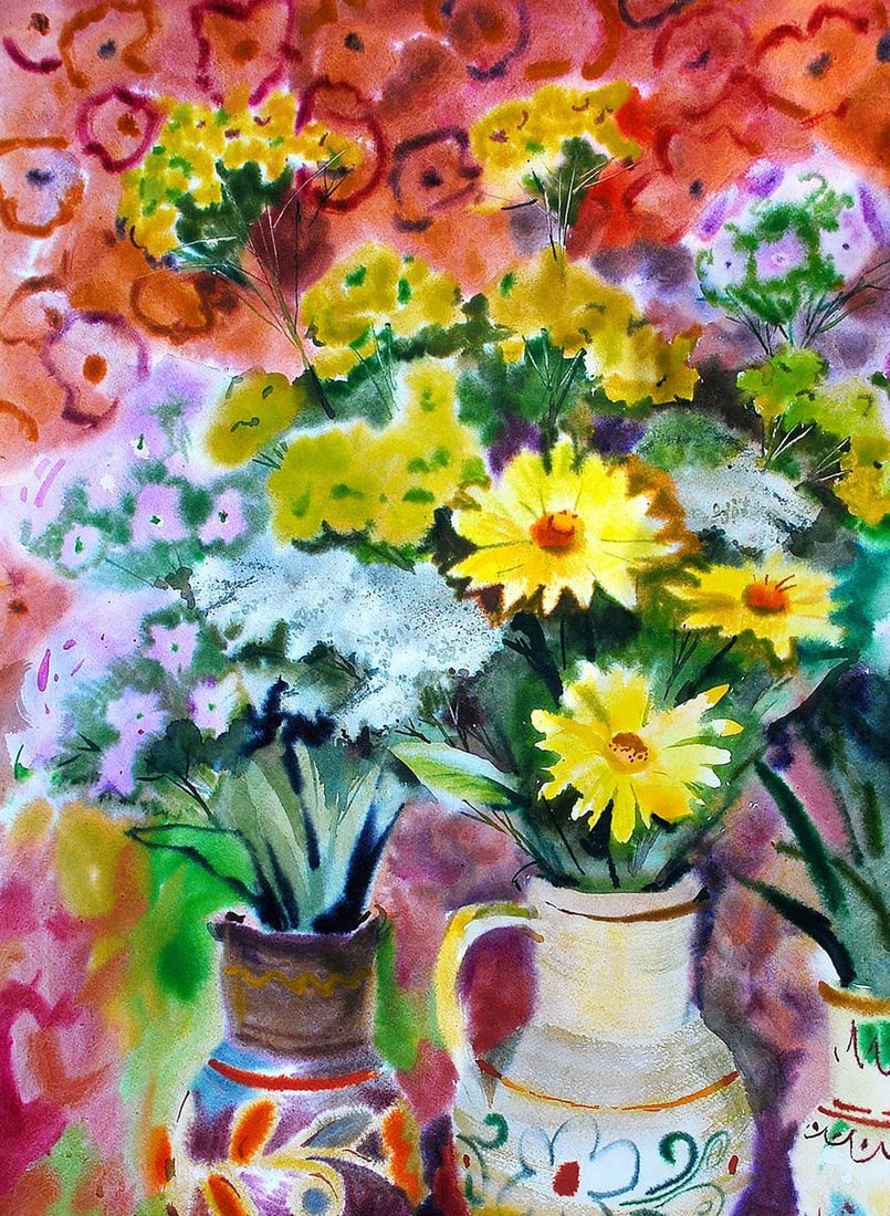 Watercolor painting Flowers on the table Egor Ktpatunov - 3