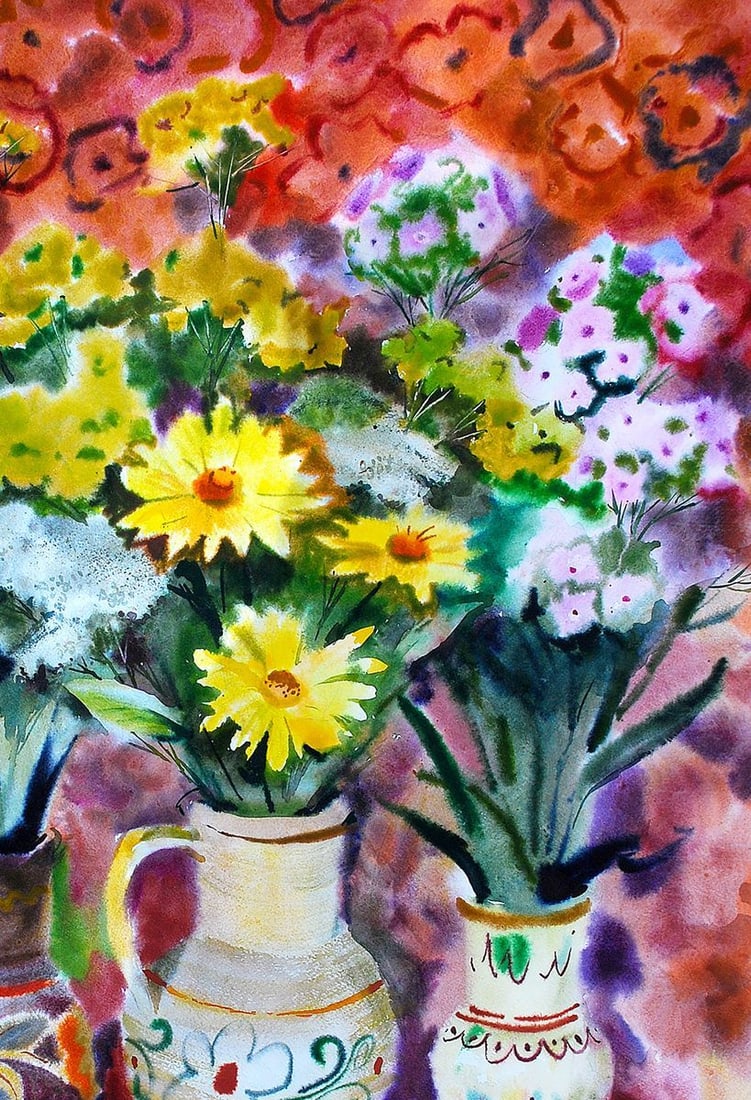 Watercolor painting Flowers on the table Egor Ktpatunov - 5