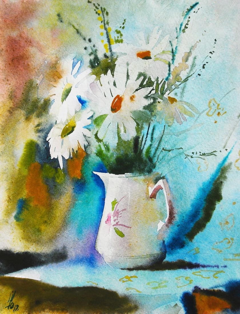 Watercolor painting Chamomile Egor Ktpatunov