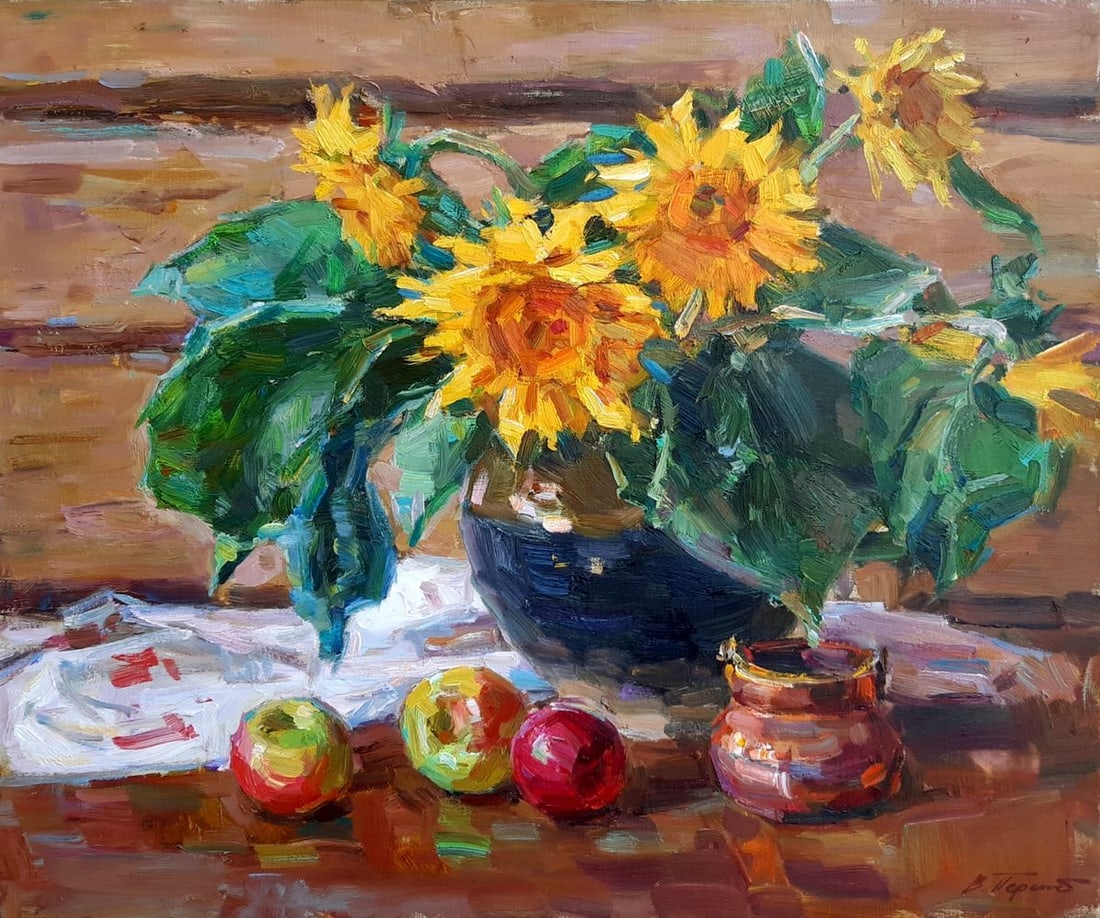 Oli painting Sonjahi and a lamp Tepeta Miacheslav: Title: Oli painting Sonjahi and a lamp Tepeta Miacheslav Description: Tep 102 *** ABOUT THIS PAINTING *** * TITLE: "Sunflowers" * ARTISTS: Tepeta Miacheslav * SIZE: 50 60 cm/'19.68x23.62 inches' * MED