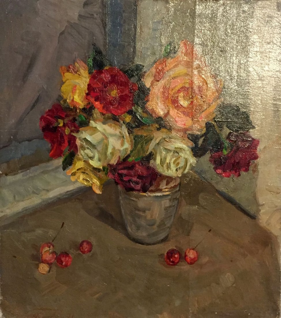 Oil painting Roses Kolomoitsev Petr Mikhailovich