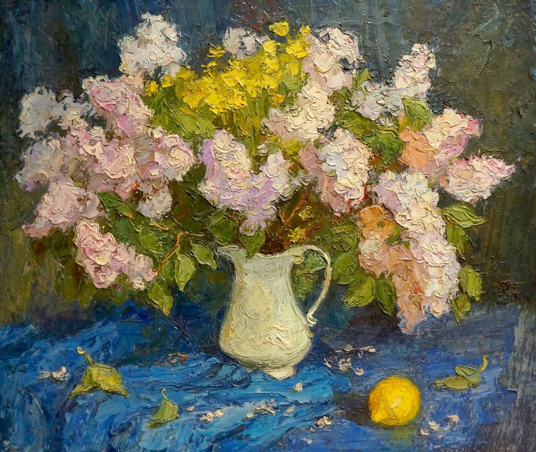Oil painting Flowers Olkhov Vladimir Nikolaevich: Title: Oil painting Flowers Olkhov Vladimir Nikolaevich Description: Vern 739 *** ABOUT THIS PAINTING *** * TITLE: "Flowers" * ARTISTS: Olkhov Vladimir Nikolaevich * SIZE: 60x70 cm/'23.62x27.55 inches