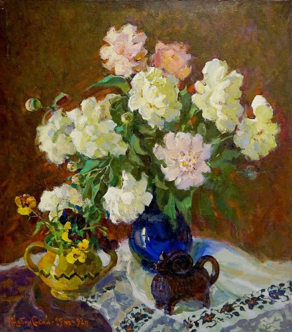 Oil painting Flowers Zhabinsky Leonid Andreevich: Title: Oil painting Flowers Zhabinsky Leonid Andreevich Description: Vern 782 *** ABOUT THIS PAINTING *** * TITLE: "Flowers" * ARTISTS: Zhabinsky Leonid Andreevich * SIZE: 69x77 cm/'27.16x30.31 inches