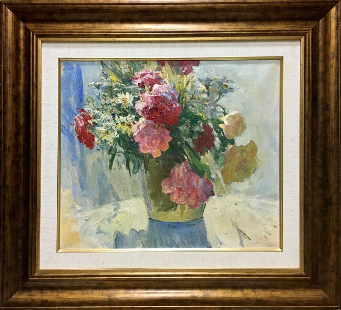 Oil painting Flowers Volsky Petr Dmitrievich: Title: Oil painting Flowers Volsky Petr Dmitrievich Description: Vern 822 *** ABOUT THIS PAINTING *** * TITLE: "Flowers" * ARTISTS: Volsky Petr Dmitrievich * SIZE: 50x58 cm/'19.68x22.83 inches', frame