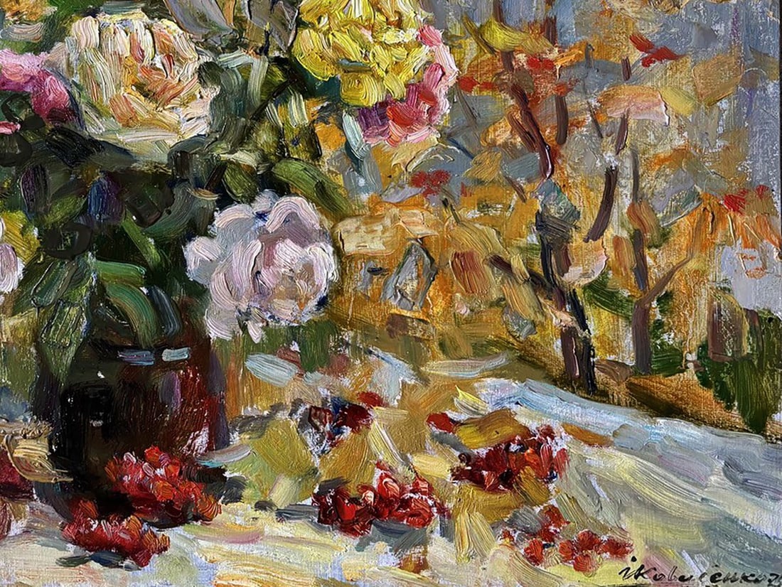 Oil painting Autumn roses on the table Ivan Kovalenko - 5