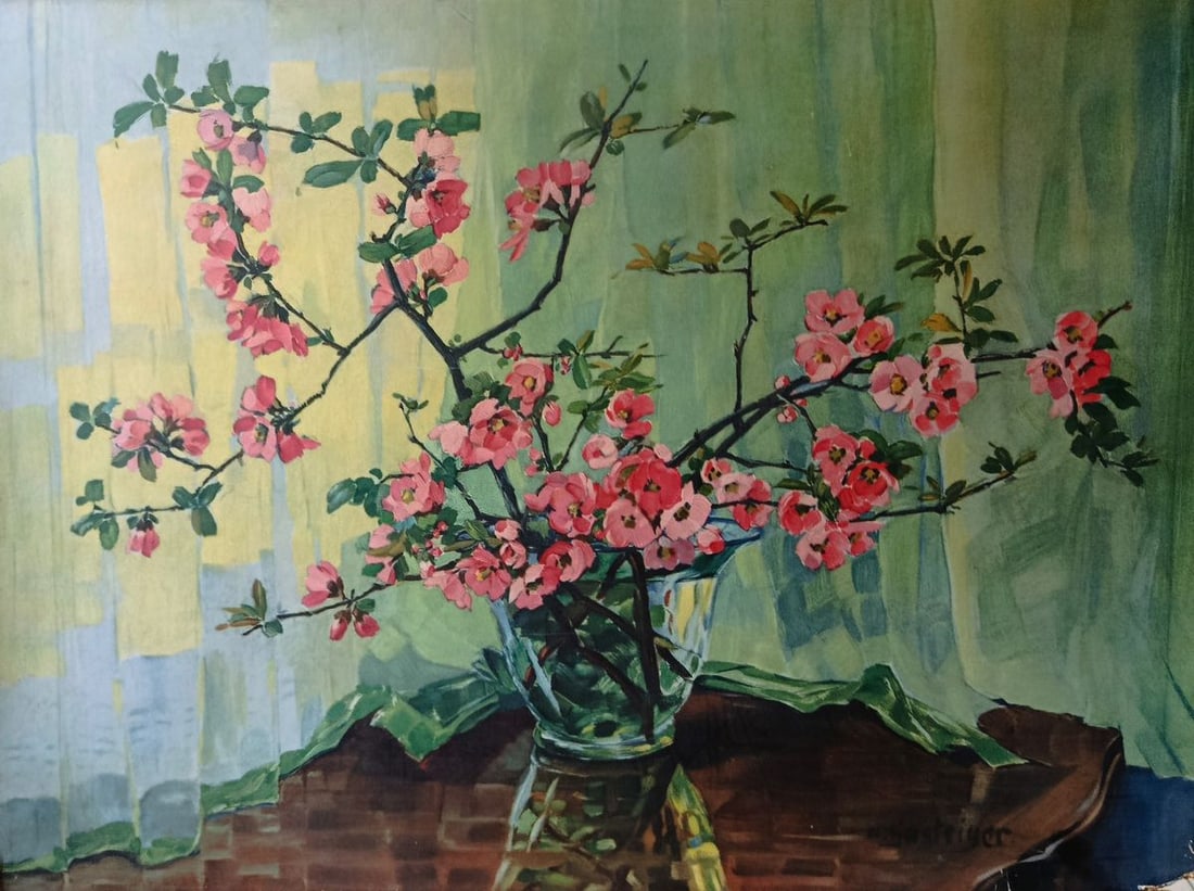 Oil painting Flowering branches in a vase Unknown artist