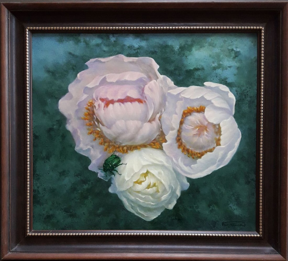 Oil painting Roses and peonies Vasily Korkishko