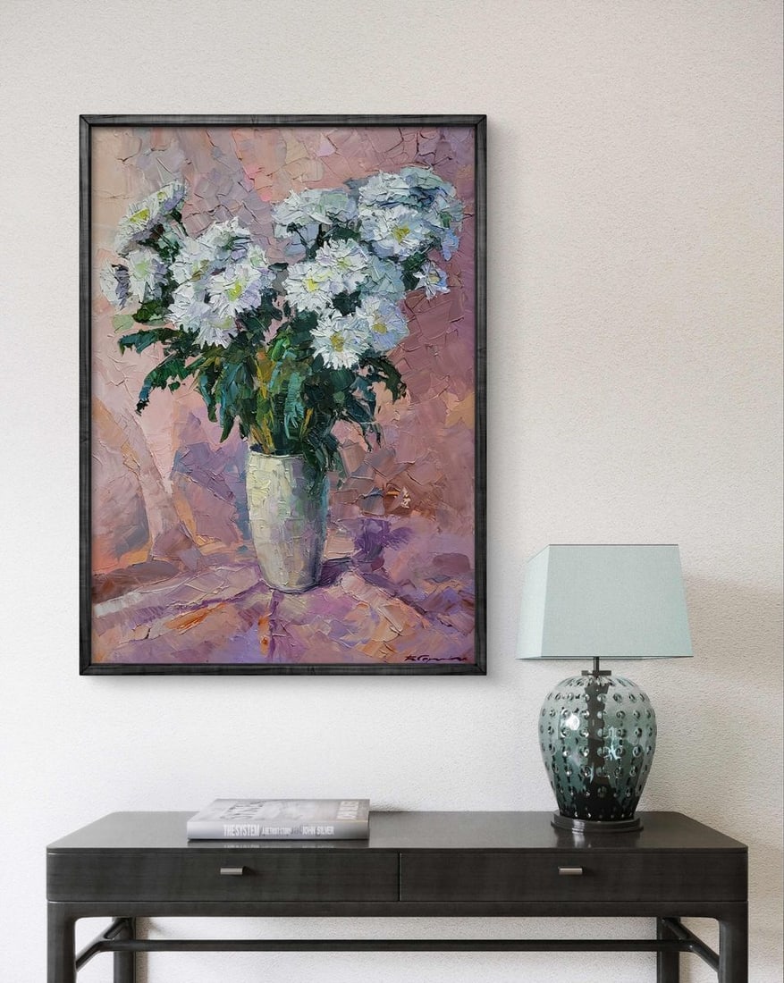 Oil painting Chrysanthemum on pink Boris Serdyuk - 2