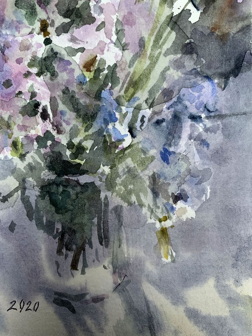 Watercolor painting Lilac bouquet Viktor Mikhailichenko - 5