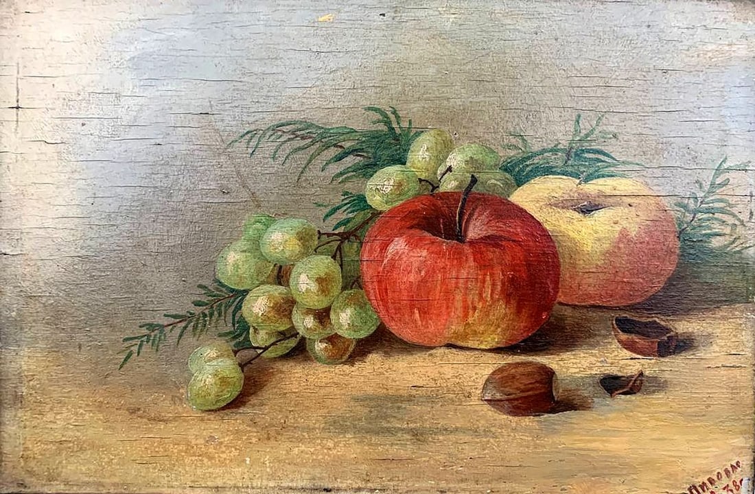 Oil painting Grapes and apple Pivovar - 2