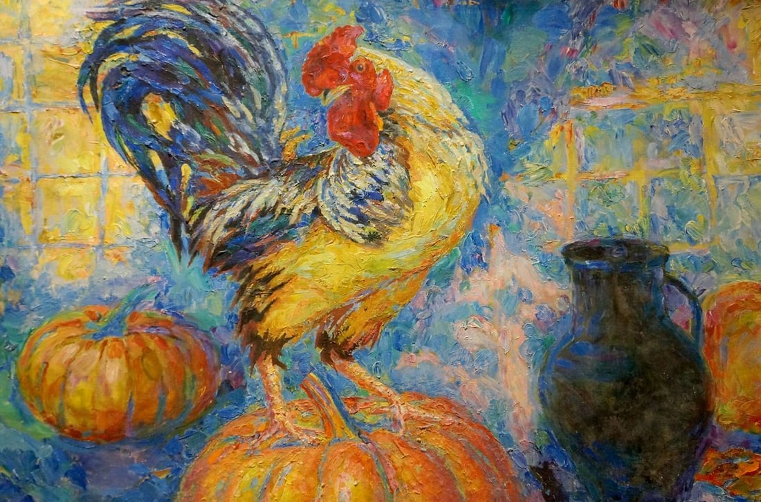 Oil painting Rooster on a pumpkin Tytarenko Odarka Anatoliivna - 6