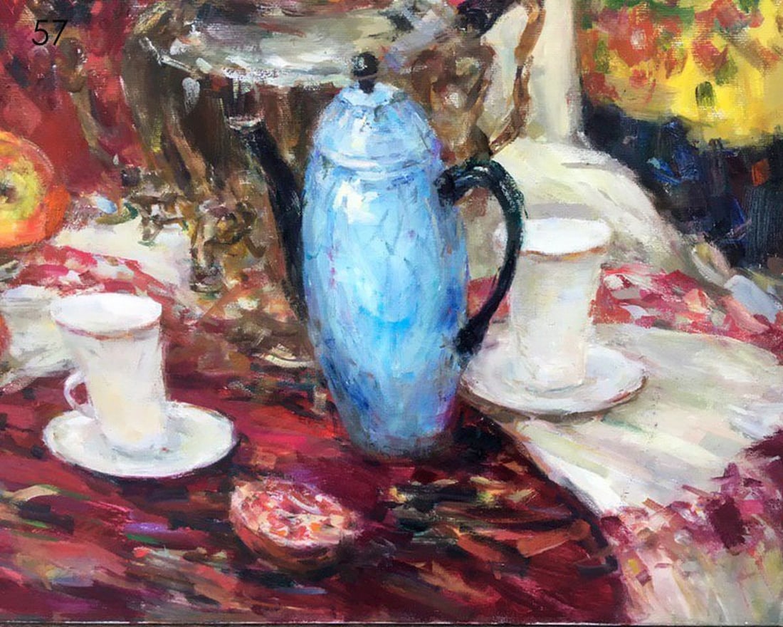 Still life on red oil painting - 2