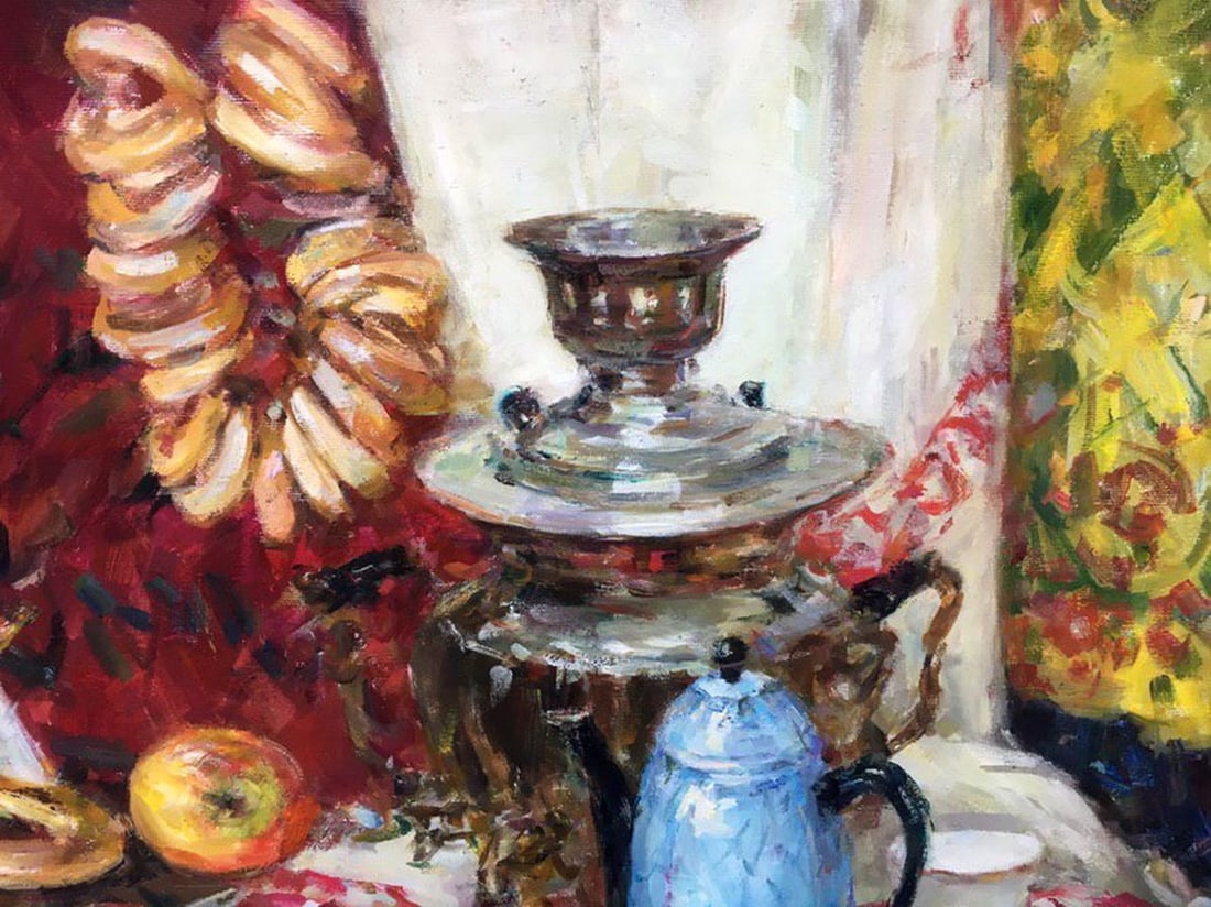 Still life on red oil painting - 3