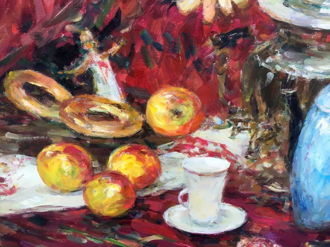 Still life on red oil painting - 4