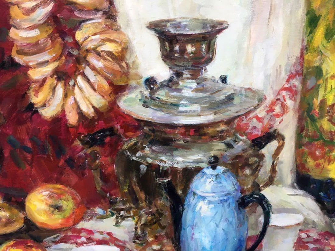 Still life on red oil painting - 5