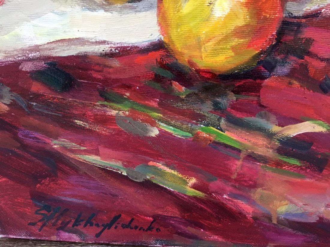Still life on red oil painting - 6