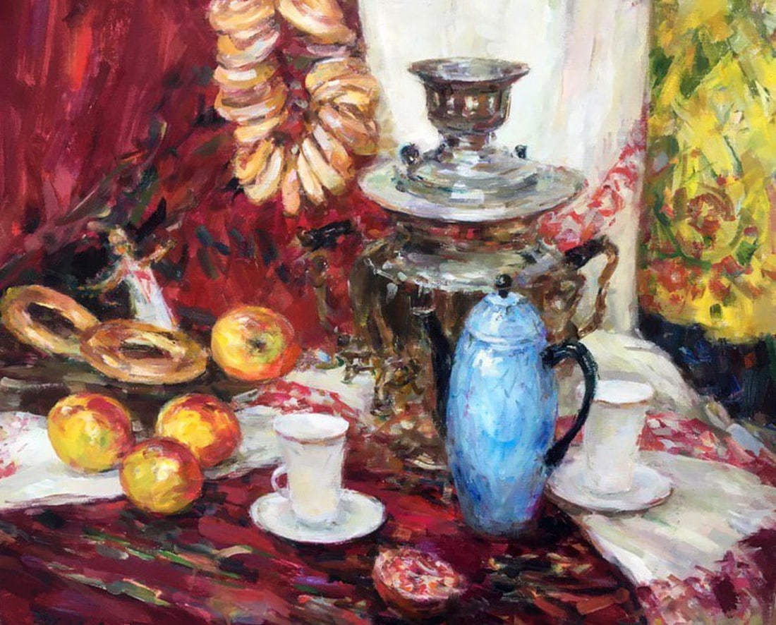 Still life on red oil painting - 7