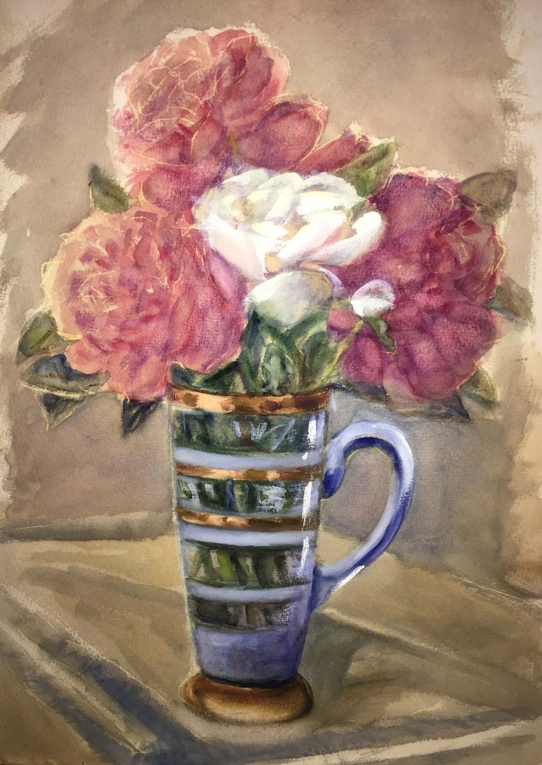 Morning still life with flowers watercolor painting - 2