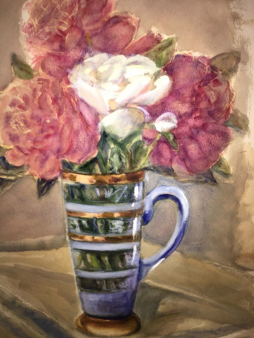 Morning still life with flowers watercolor painting - 3