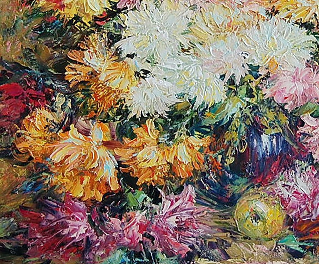 Oil painting Chrysanthemums from home Kotmin Olga - 4