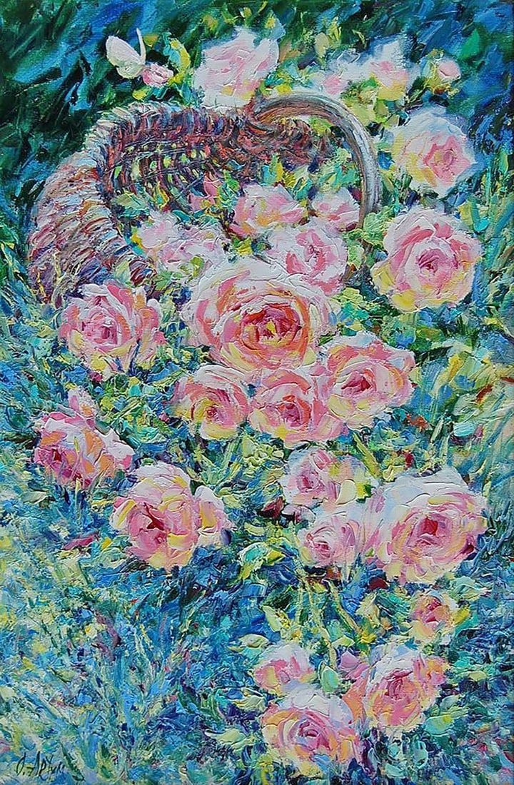 Oil painting Ah, the roses fell out of the basket Kotmin Olga