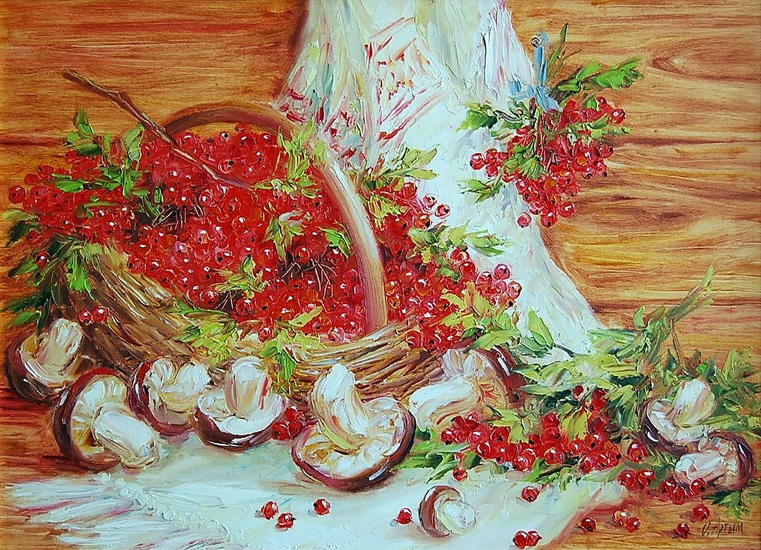 Oil painting Viburnum and mushrooms Kotmin Olga (1 of 6)