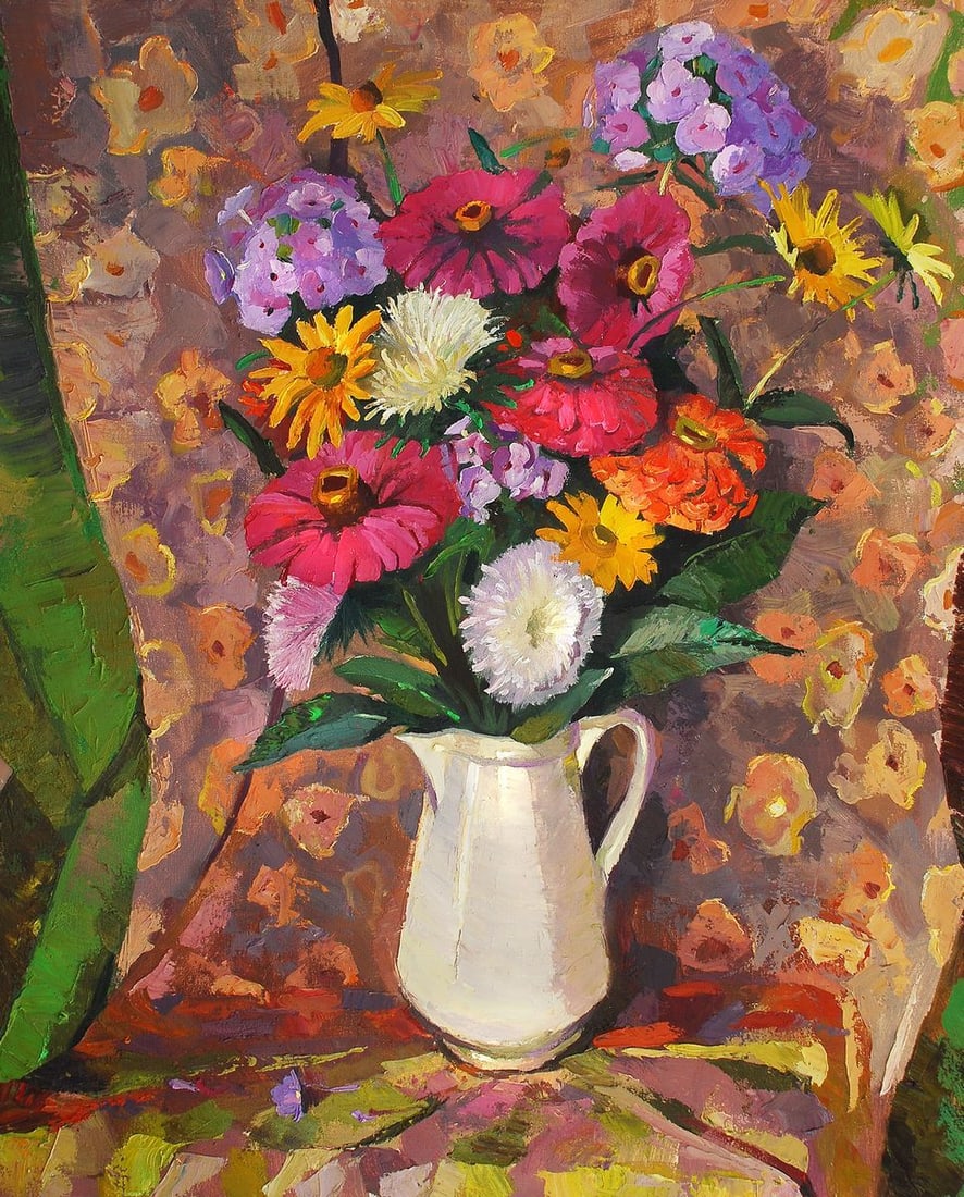 Oil painting Still life with a white vase Egor Ktpatunov