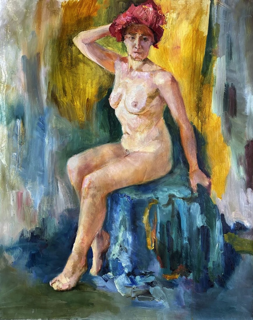 Oil painting Model in Front of the Artist Ivan Kovalenko: Title: Oil painting Model in Front of the Artist Ivan Kovalenko Description: No.Koval 264Oil painting Model in Front of the Artist Ivan Kovalenko presents a powerful figurative composition that