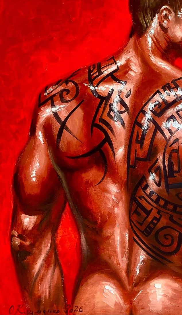 Oil painting Tattooing on an Athletic Body Olena Klimenko - 4