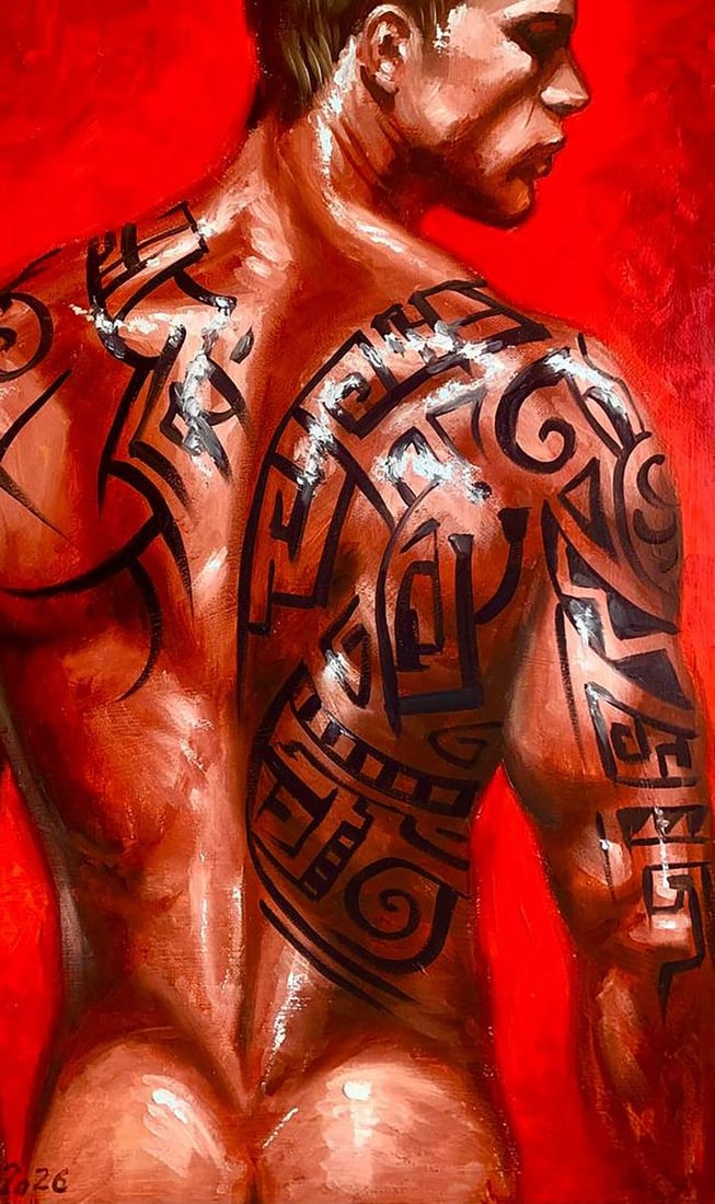 Oil painting Tattooing on an Athletic Body Olena Klimenko - 5