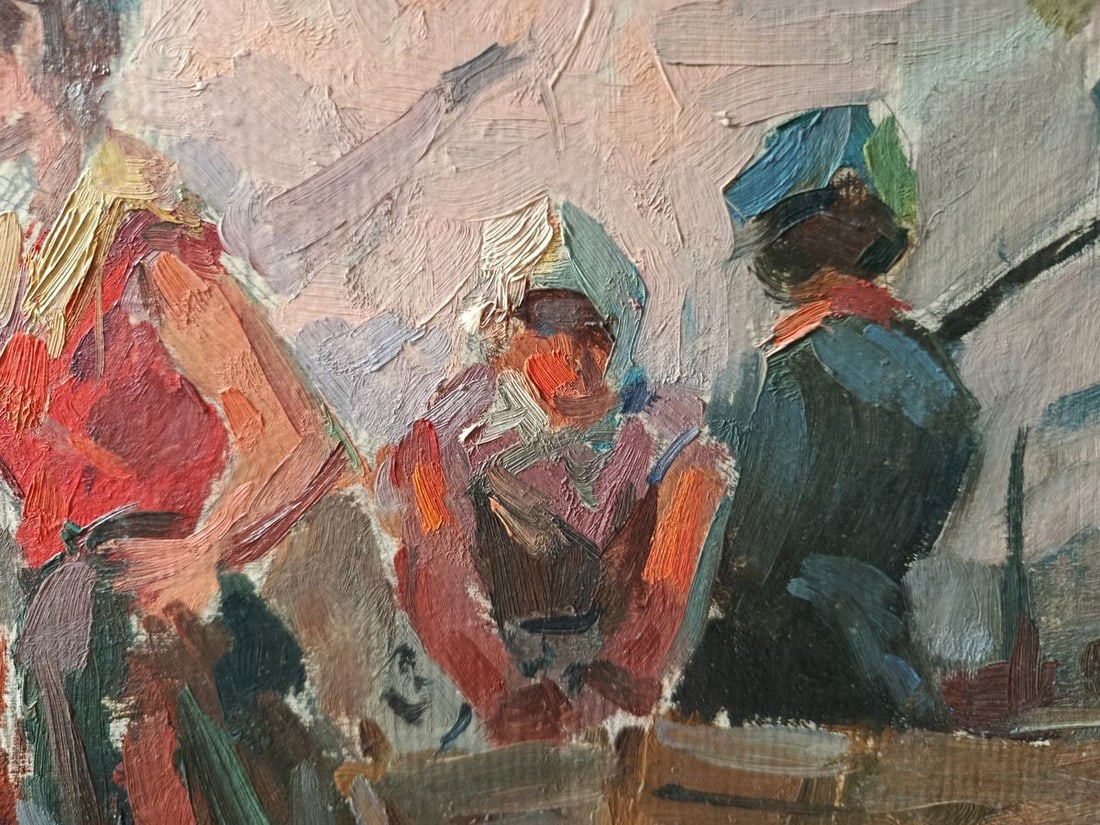 Oil painting People are doing repairs Unknown artist - 4