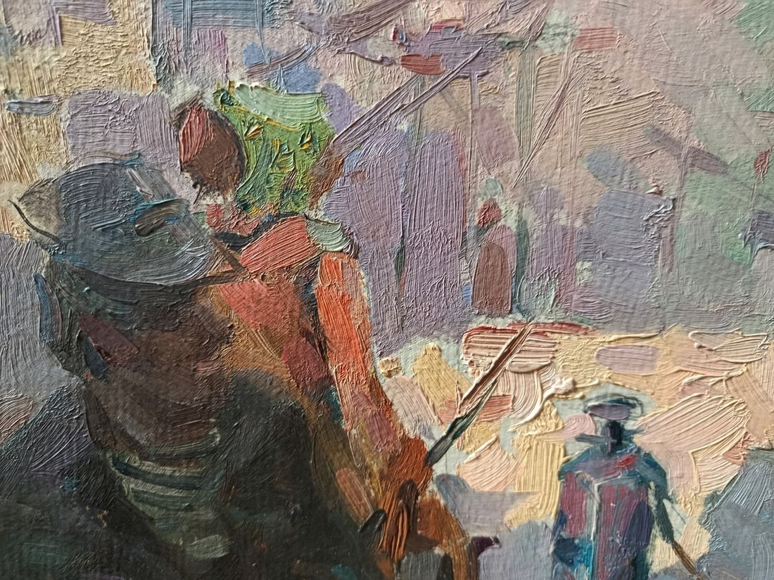 Oil painting People are doing repairs Unknown artist - 6