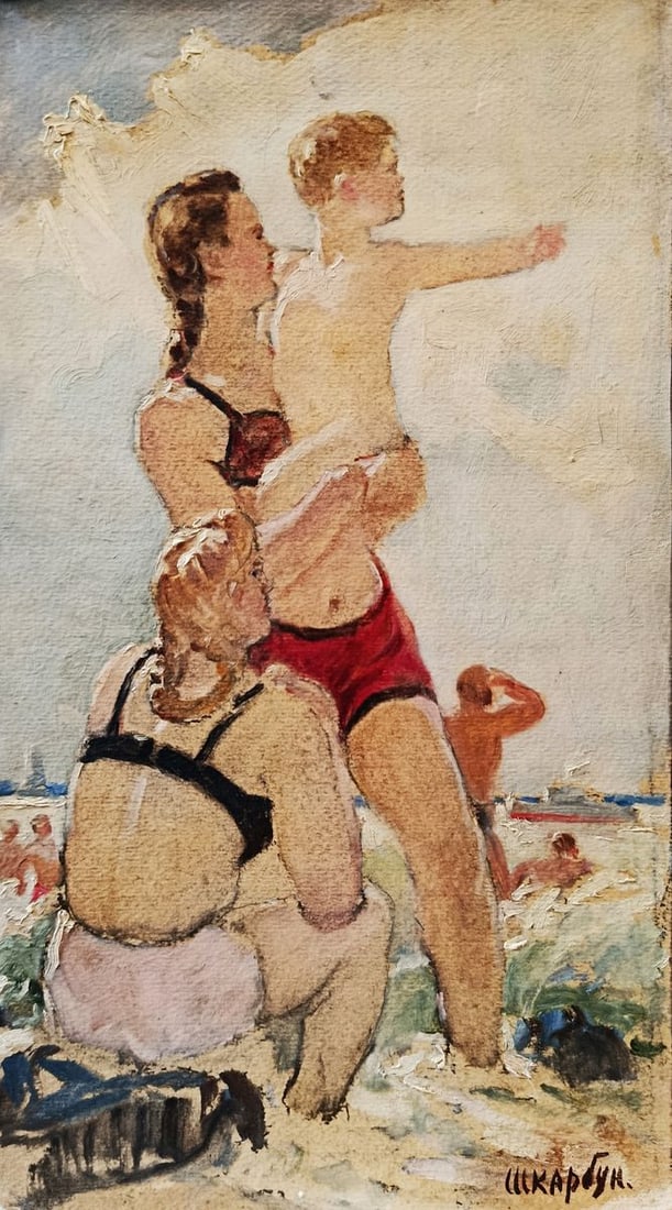 Oil painting Family on the beach Unknown artist (1 of 10)