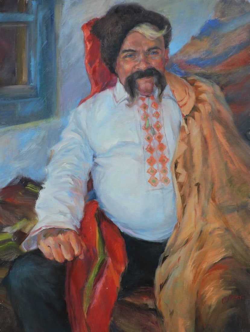 Oil painting Portrait of a Cossack Oksana Osnach: Title: Oil painting Portrait of a Cossack Oksana Osnach Description: Procach 128The Oil painting Canvas titled "Portrait of a Cossack" presents a vivid and dignified representation of a figure deeply 
