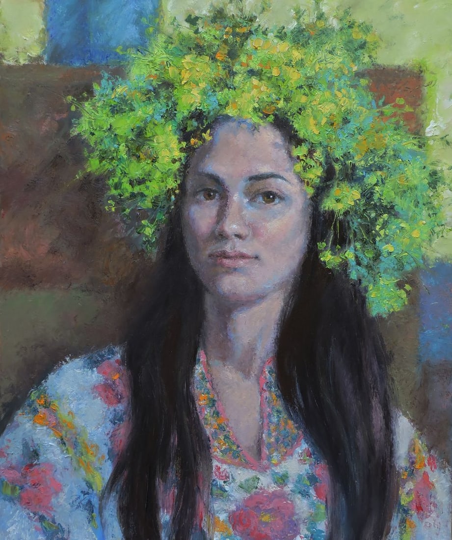 Oil painting Portrait of a girl with flowers Oksana Osnach: Title: Oil painting Portrait of a girl with flowers Oksana Osnach Description: Procach 129The Oil painting Canvas titled "Portrait of a girl with flowers" captures a timeless image of feminine grace, 