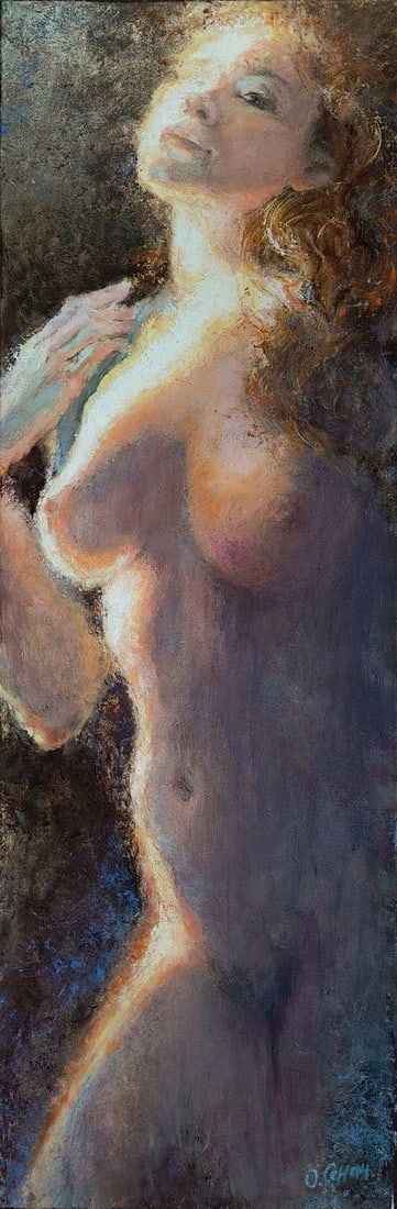 Oil painting The light falls on the girl Oksana Osnach: Title: Oil painting The light falls on the girl Oksana Osnach Description: Procach 134The Oil painting Canvas titled "The light falls on the girl" is a luminous exploration of intimacy, warmth, and th