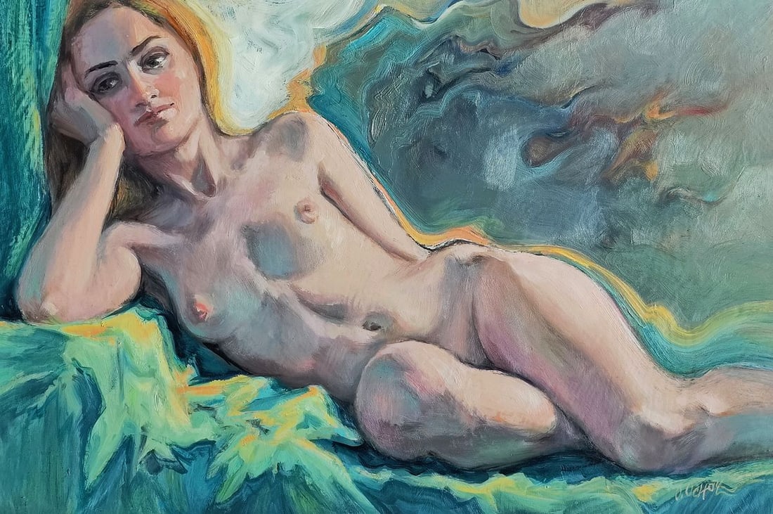 Oil painting Portrait of a dreamy girl Oksana Osnach: Title: Oil painting Portrait of a dreamy girl Oksana Osnach Description: Procach 135The Oil painting Hardboard titled "Portrait of a dreamy girl" is a captivating and sensual composition that merges