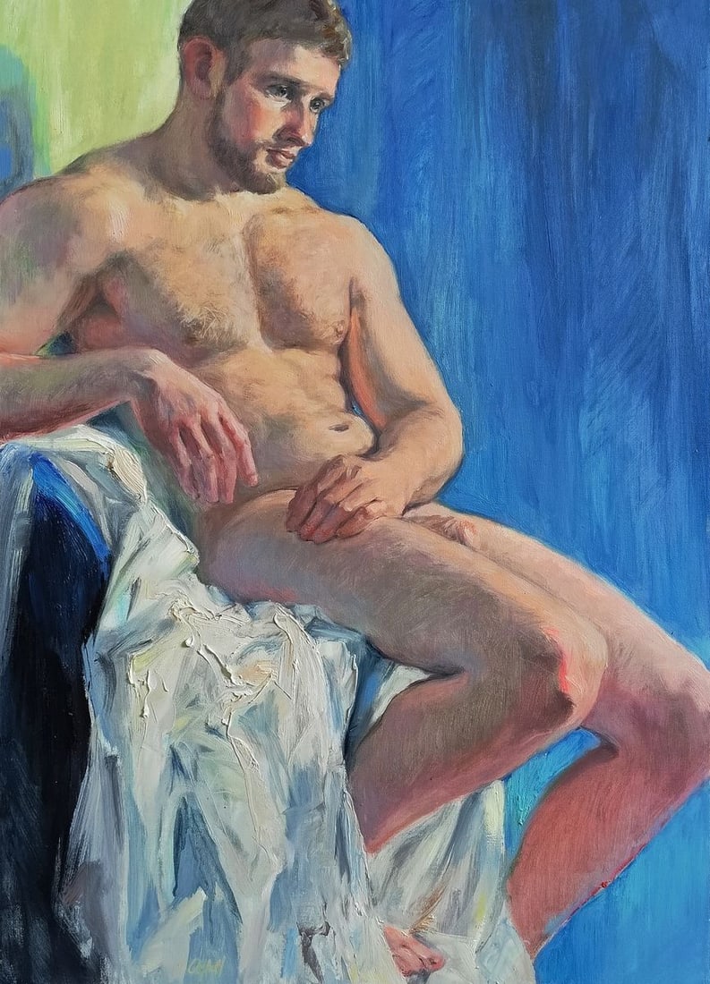 Oil painting Portrait of a pensive man Oksana Osnach: Title: Oil painting Portrait of a pensive man Oksana Osnach Description: Procach 136The Oil painting Canvas titled "Portrait of a pensive man" is a work of striking intensity and intimacy, presenting 