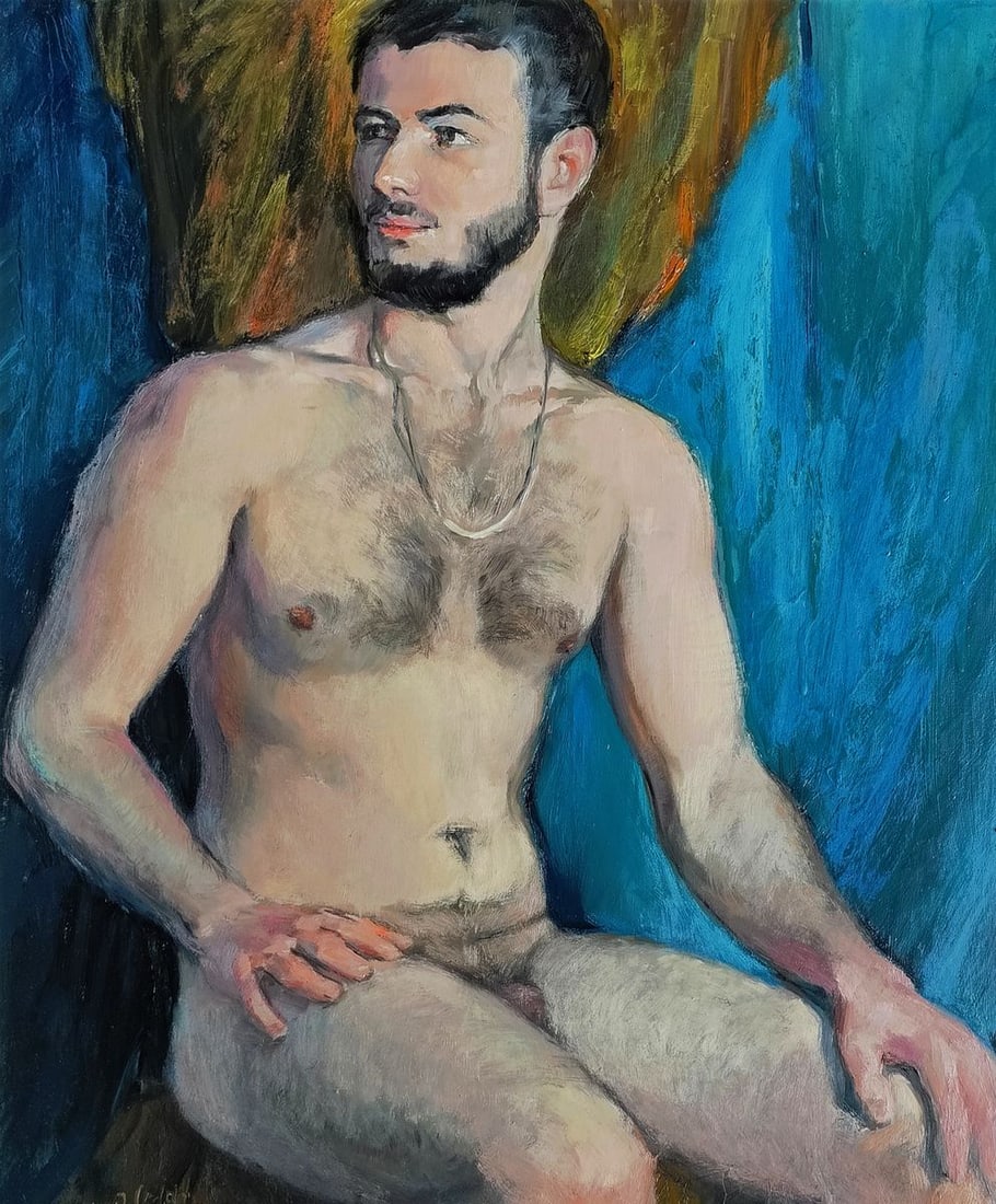 Oil painting The feeling of male freedom Oksana Osnach: Title: Oil painting The feeling of male freedom Oksana Osnach Description: Procach 140The Oil painting Hardboard titled "The feeling of male freedom" presents an intimate yet powerful exploration of